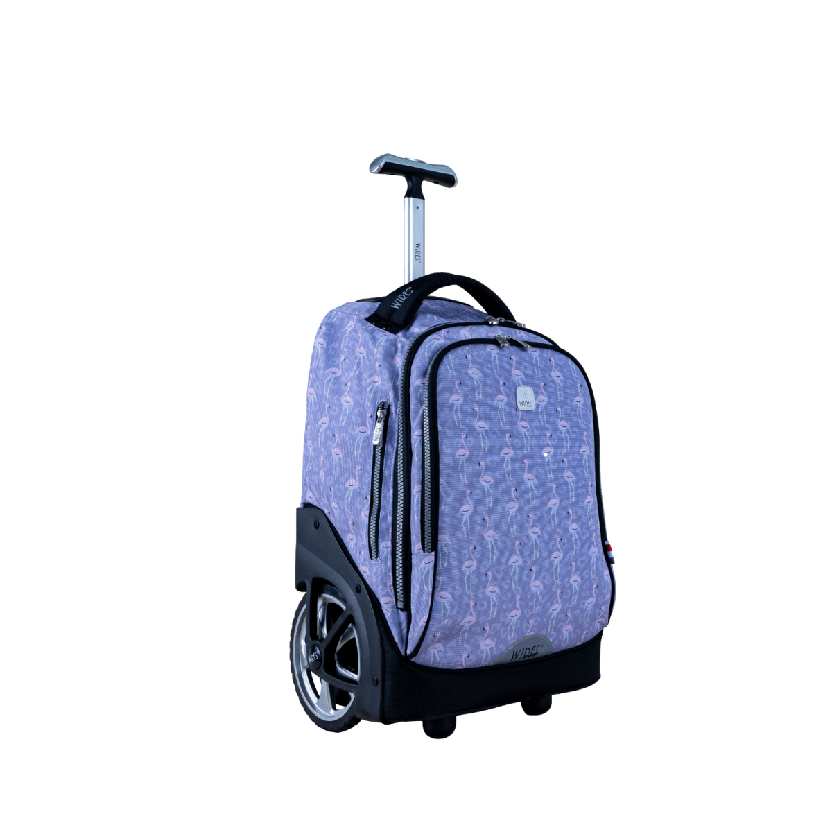 Flamingo Purple Big Wheel School Bag Trolley Set of 3 (Lunch Bag & Pencil Case) - MOON - Back 2 School - Wires