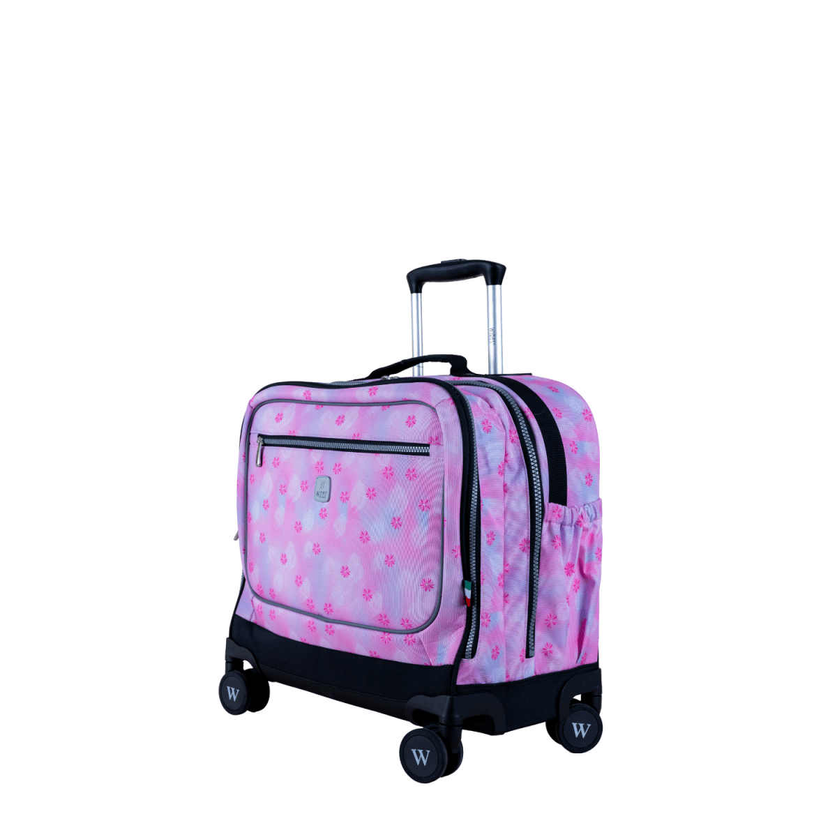 Flower Pink 8 Wheels School Bag Trolley Set of 4(Lunch Bag & Pencil Case)+Lunch Box - MOON - Back 2 School - Wires