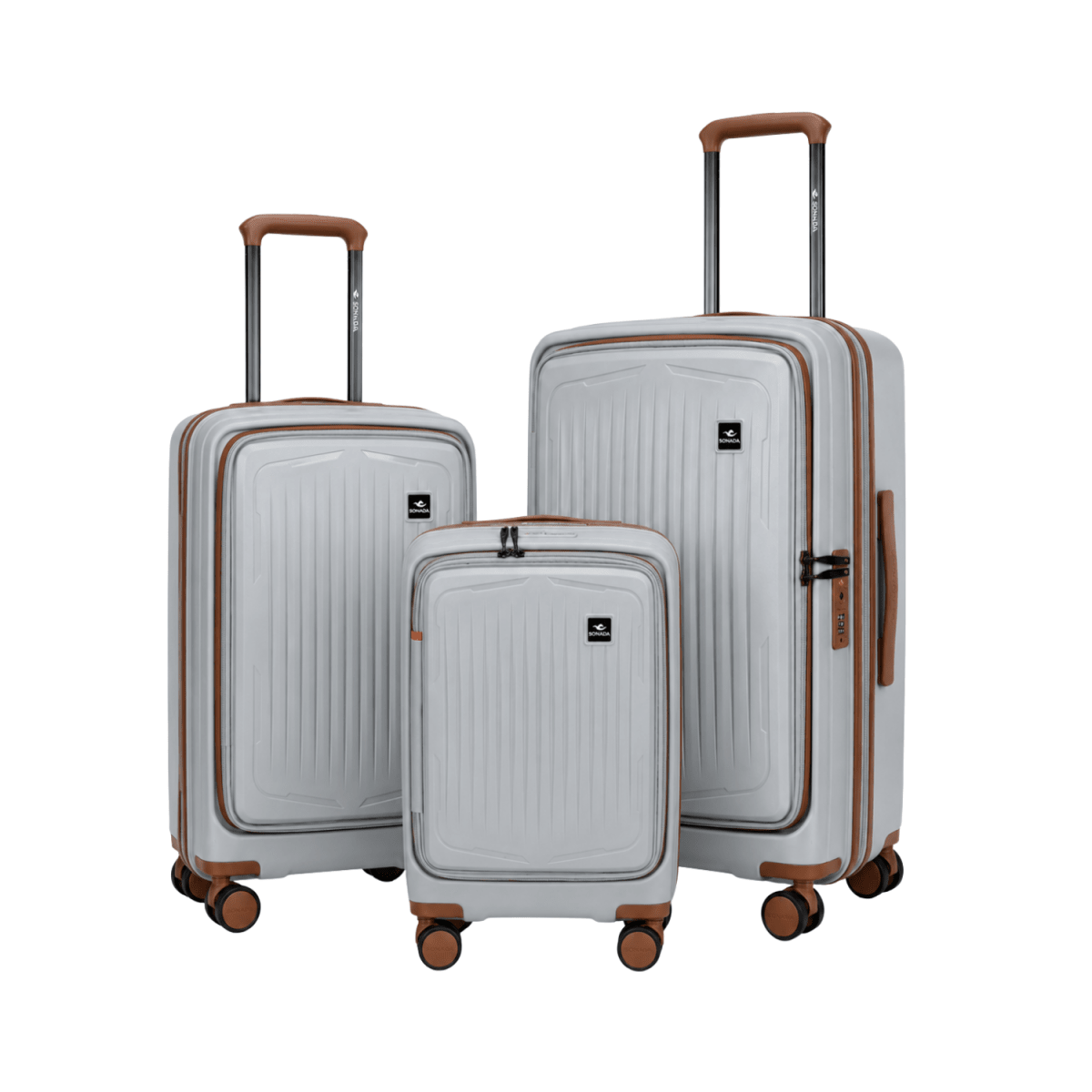 Granada Front Opening Hardside Luggage Set of 3 in Silver / Brown - MOON - Luggage - Sonada