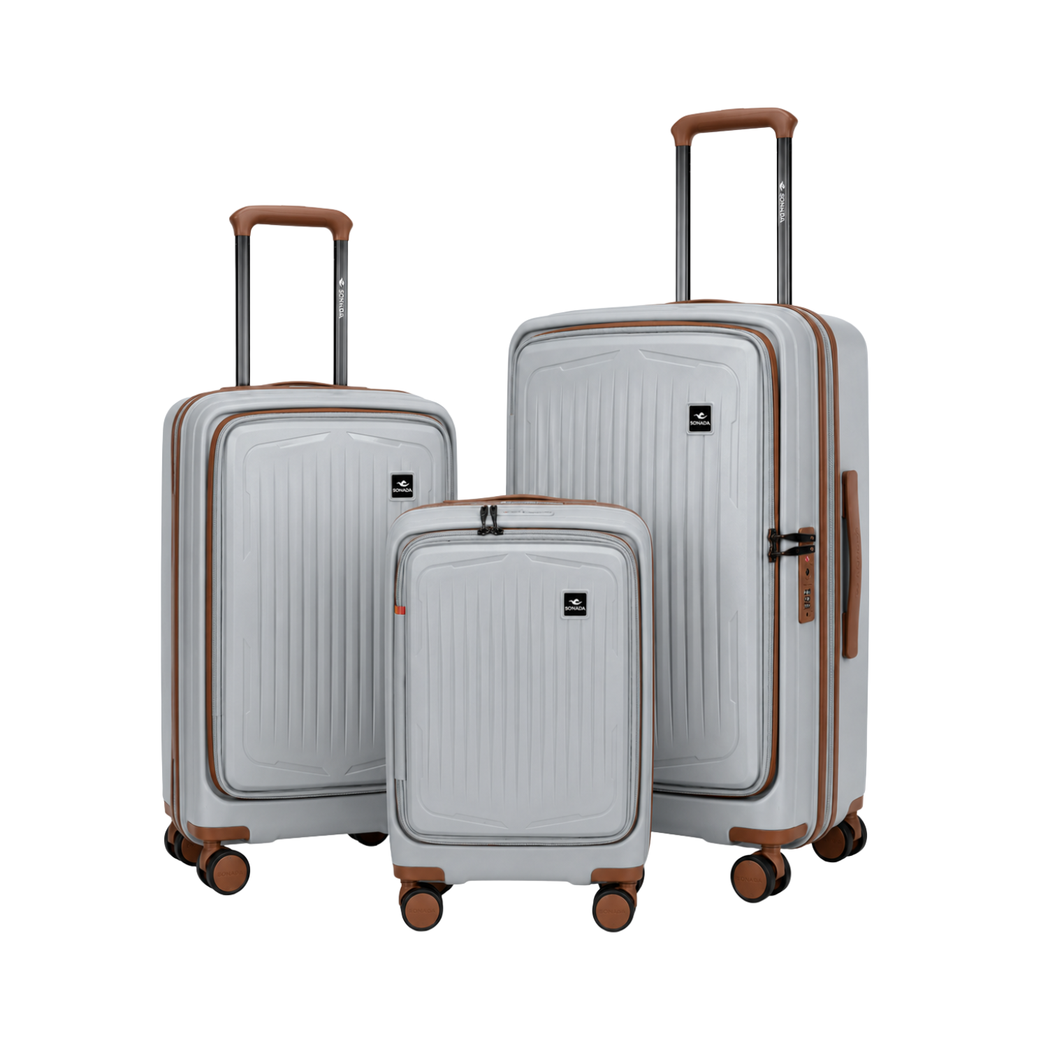 Granada Front Opening Hardside Luggage Set of 3 in Silver / Brown