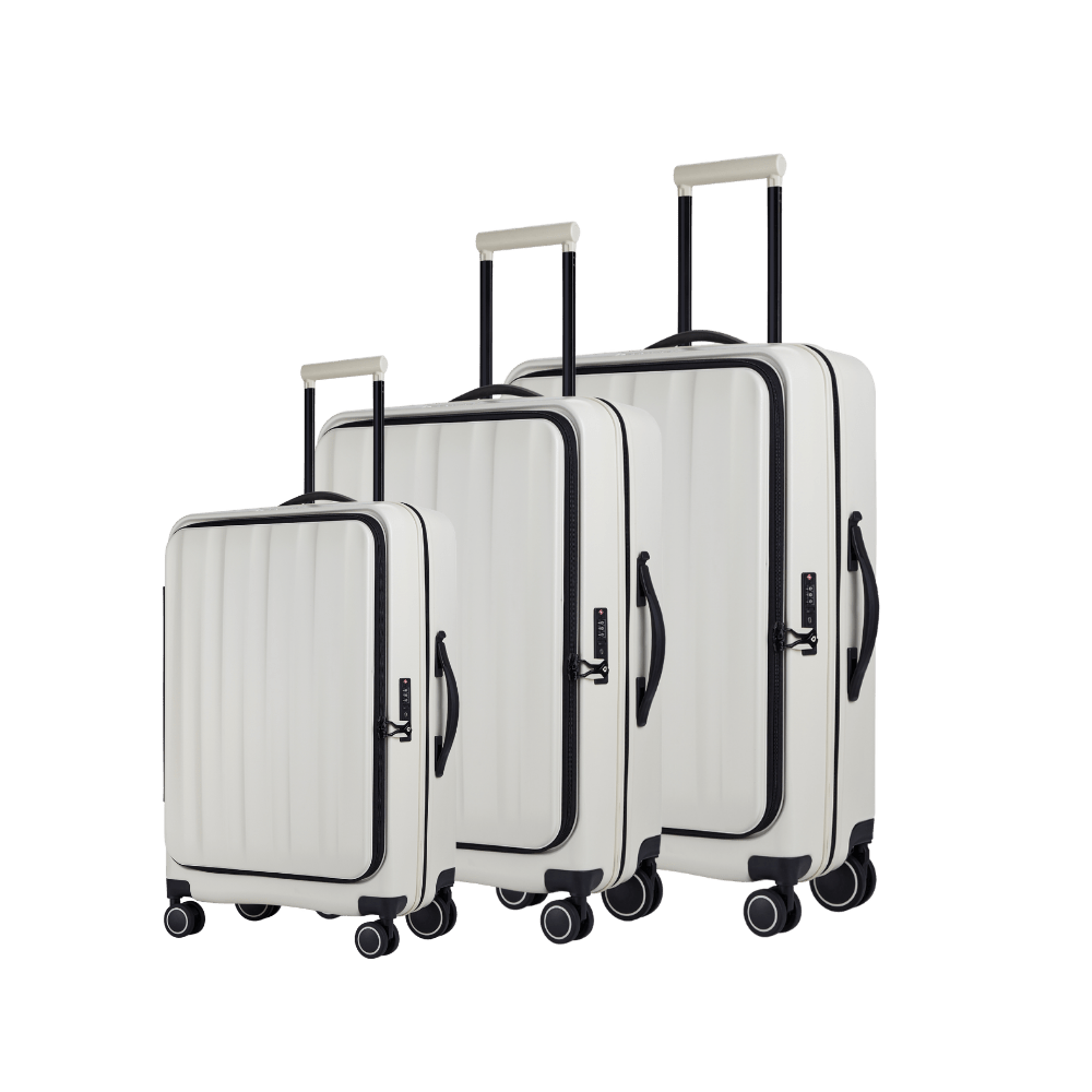 Greenwich Hardside Suitcase front opening set Of 3 in Pure White - MOON - Luggage & Travel Accessories - Verage