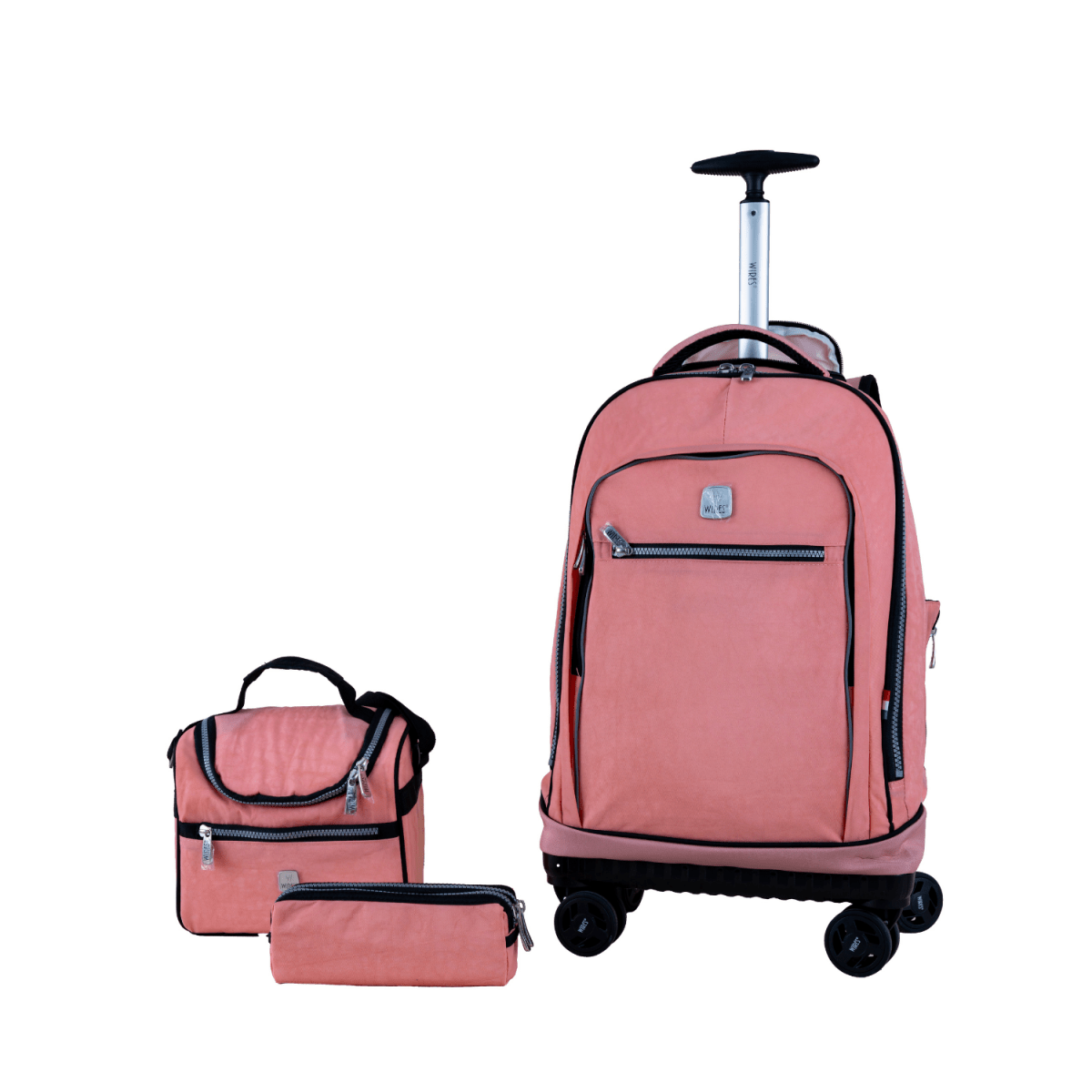 Orange 4 - Wheels School Backpack Trolley Set (Lunch bag & Pencil Case) - MOON - Back 2 School - Wires