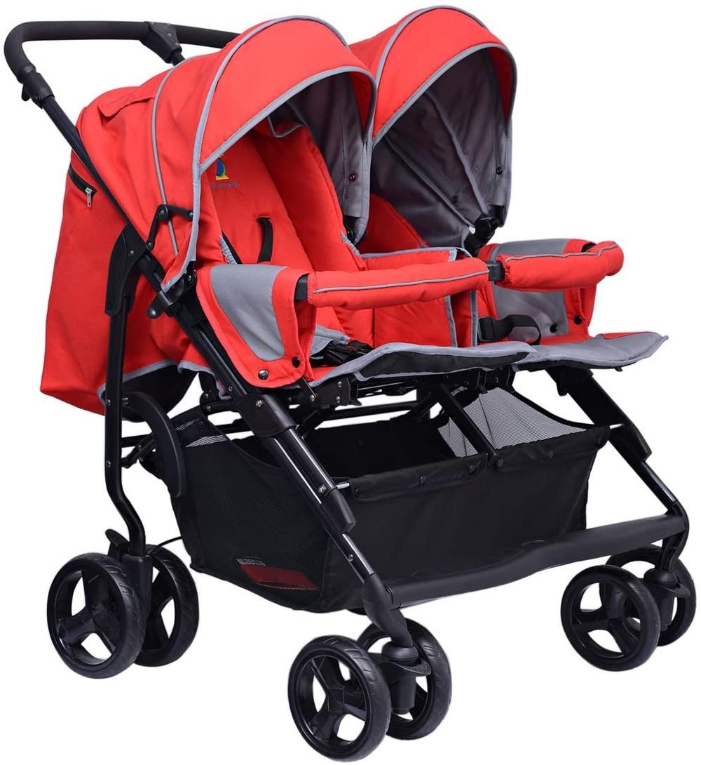 Pierre Cardin Side to Side Twin Baby Stroller Red