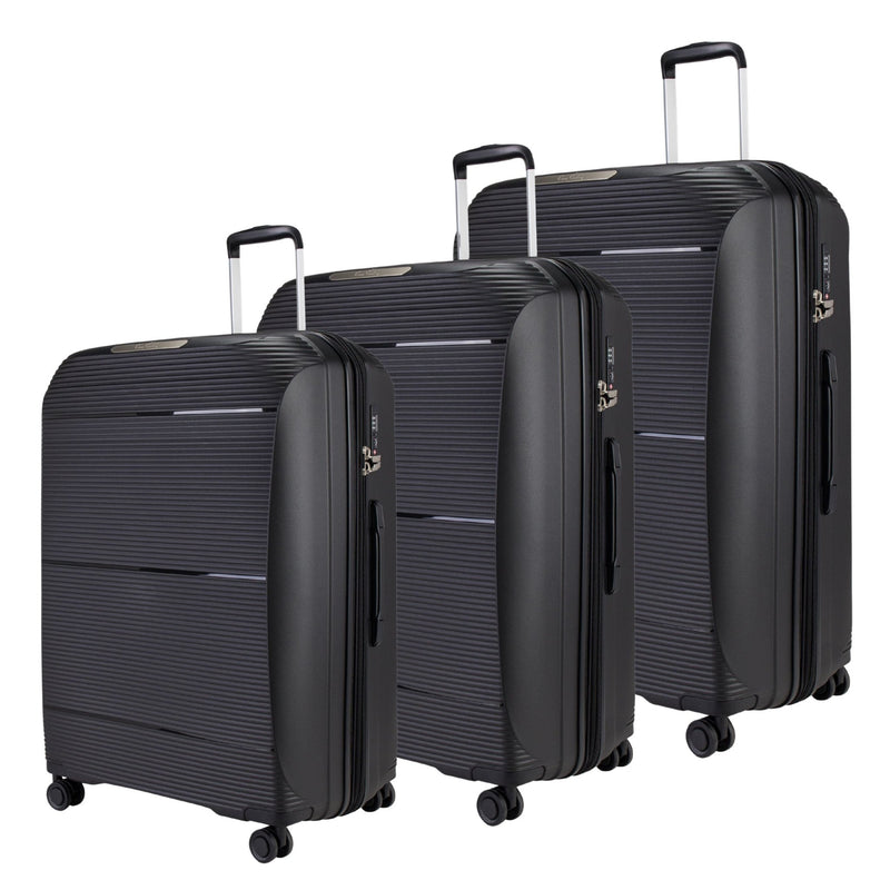 Pierre Cardin Vienna Collection,Unbreakable Set of 3 + Beauty Case - Navy - MOON - Luggage & Travel Accessories - Pierre Cardin - Pierre Cardin Vienna Collection,Unbreakable Set of 3 + Beauty Case - Navy - Black - Luggage Set - 9
