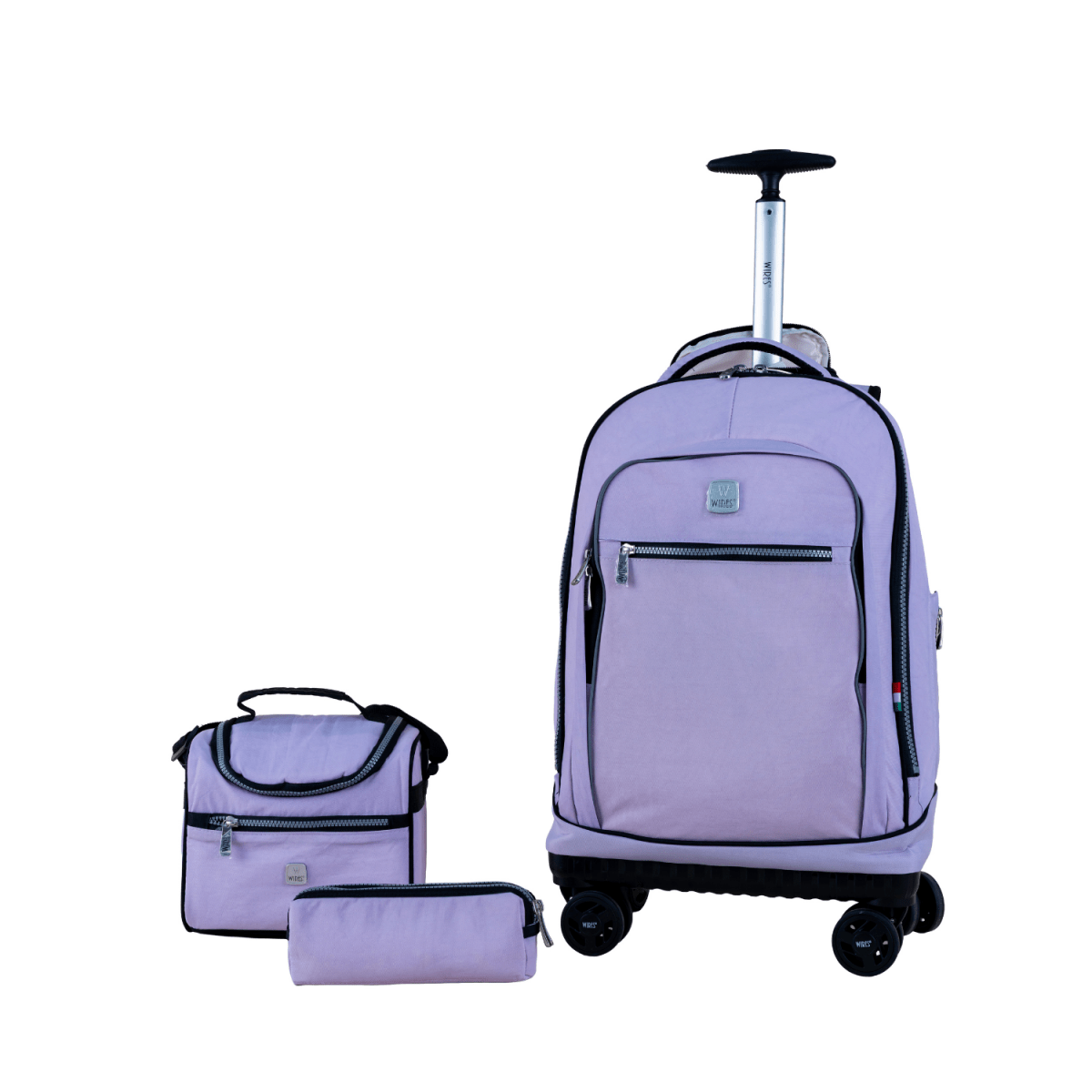 Purple 4 - Wheels School Backpack Trolley Set (Lunch bag & Pencil Case) - MOON - Back 2 School - Wires