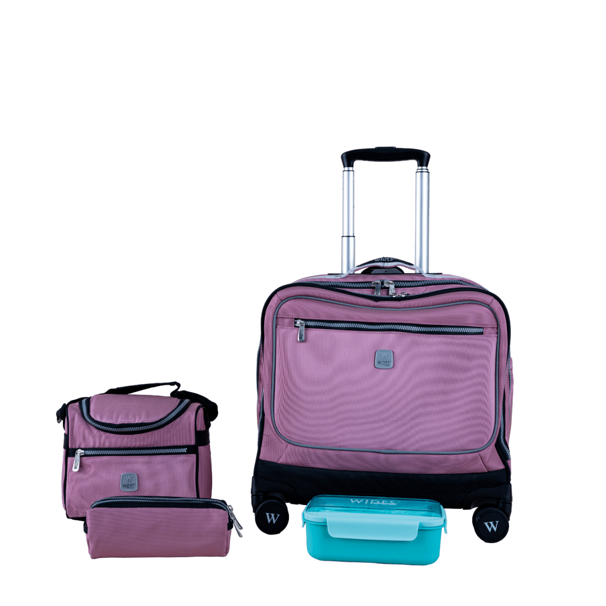 Purple 8 Wheels School Bag Trolley Set of 4(Lunch Bag & Pencil Case)+Lunch Box - MOON - Back 2 School - Wires