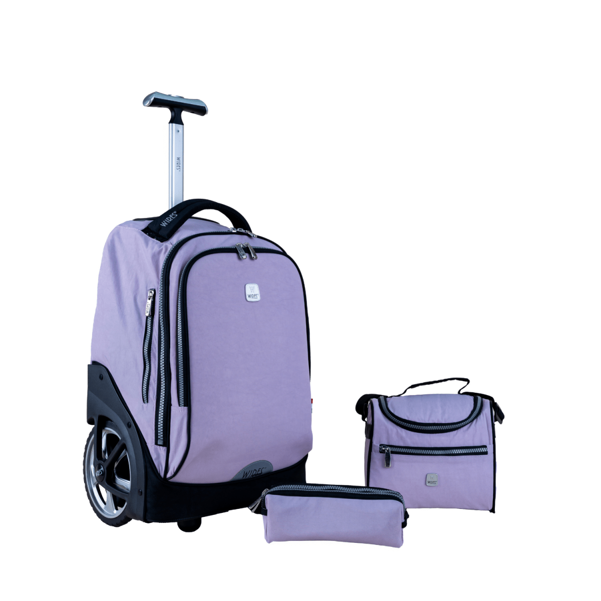 Purple Big Wheel School Bag Trolley Set of 3 (Lunch Bag & Pencil Case) - MOON - Back 2 School - Wires