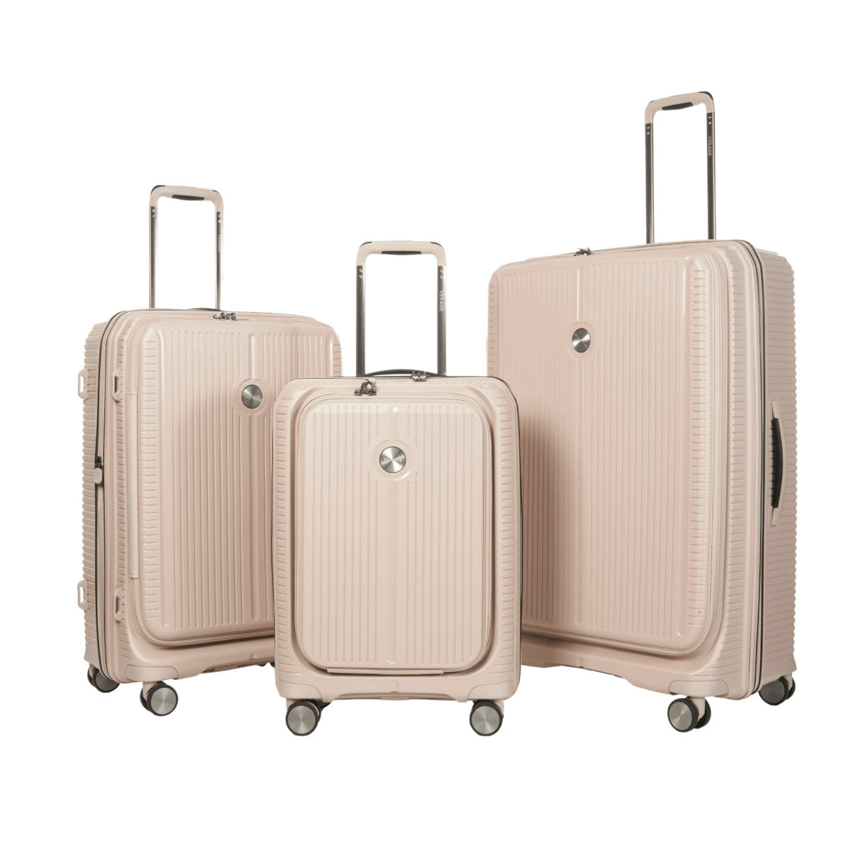 Rome Monti - Front Pocket Opening Suitcase Set of 3 Charcoal - MOON - Luggage & Travel Accessories - Verage