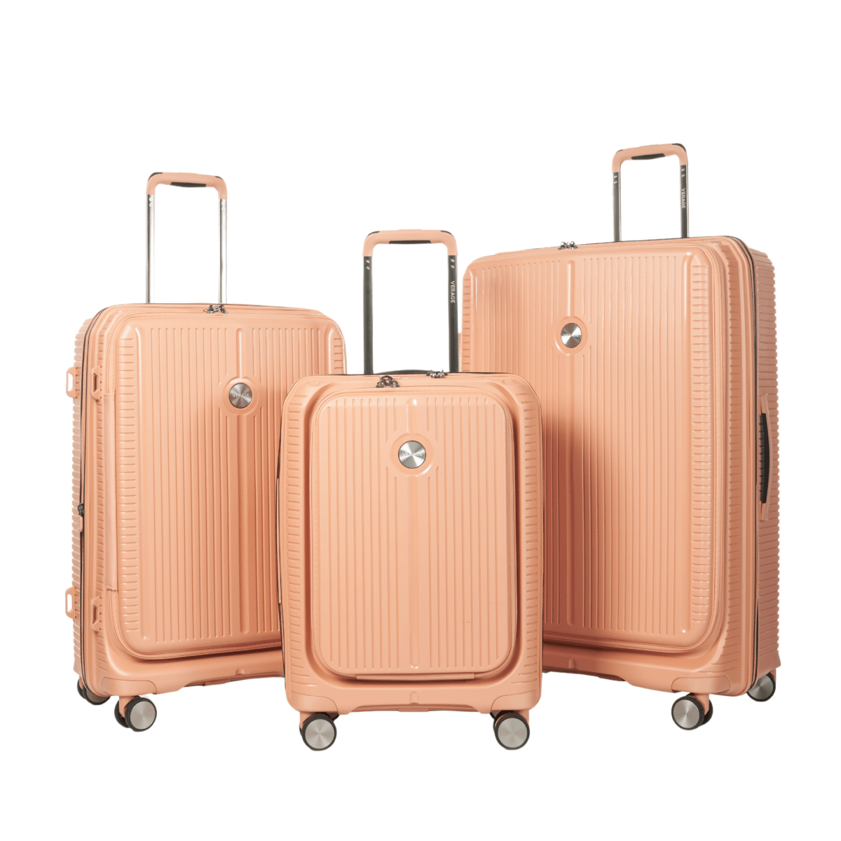 Rome Monti - Front Pocket Opening Suitcase Set of 3 Charcoal - MOON - Luggage & Travel Accessories - Verage