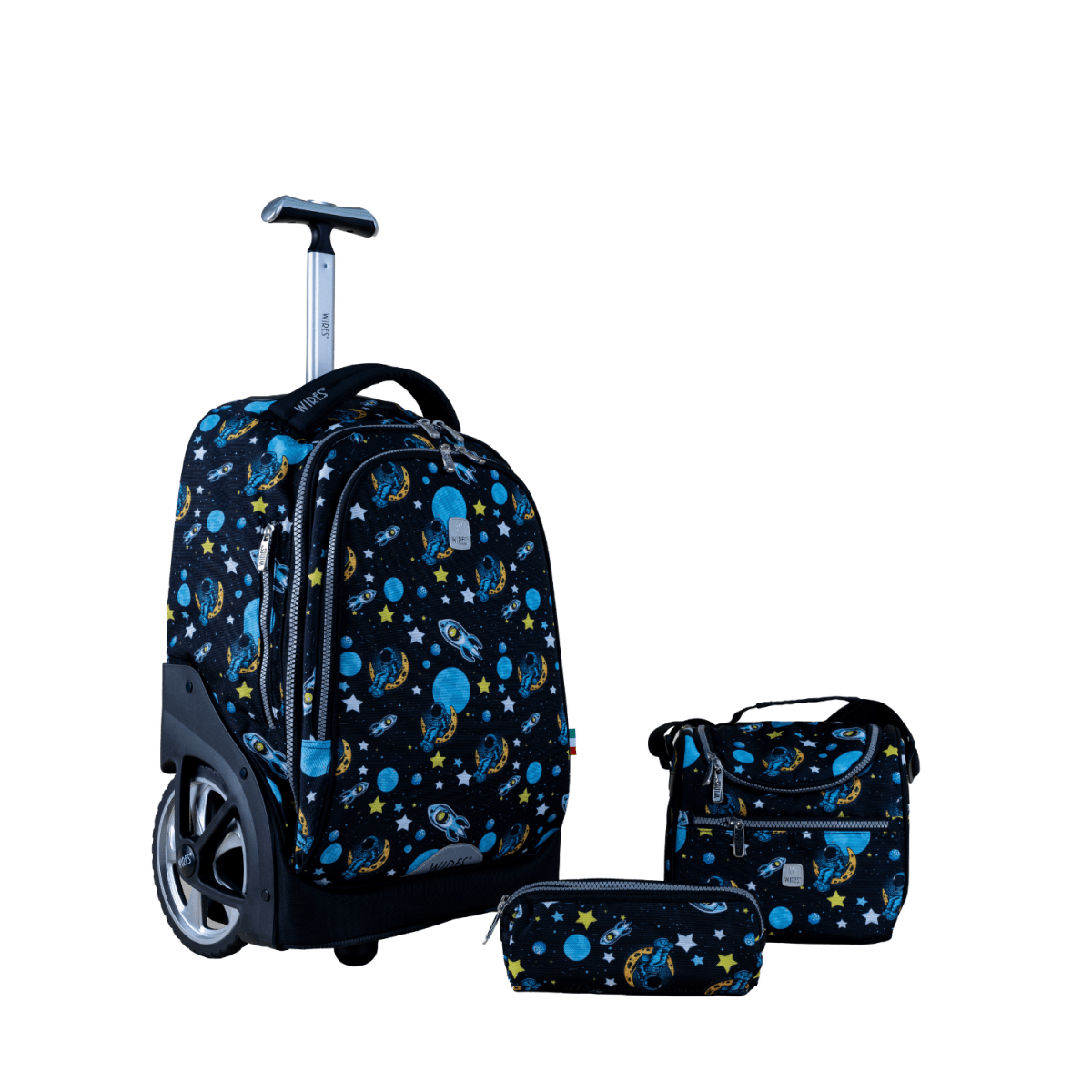 Space Big Wheel School Bag Trolley Set of 3 (Lunch Bag & Pencil Case) - MOON - Back 2 School - Wires