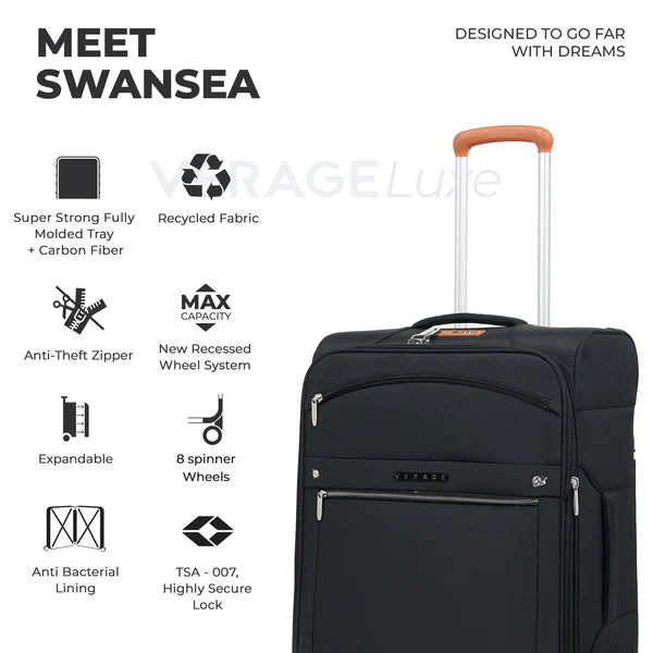 Swansea Suitcase Set of 3 - Black - MOON - Luggage & Travel Accessories - Verage