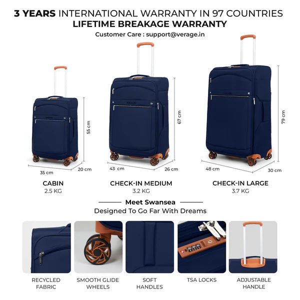 Swansea Suitcase Set of 3 - Navy - MOON - Luggage & Travel Accessories - Verage