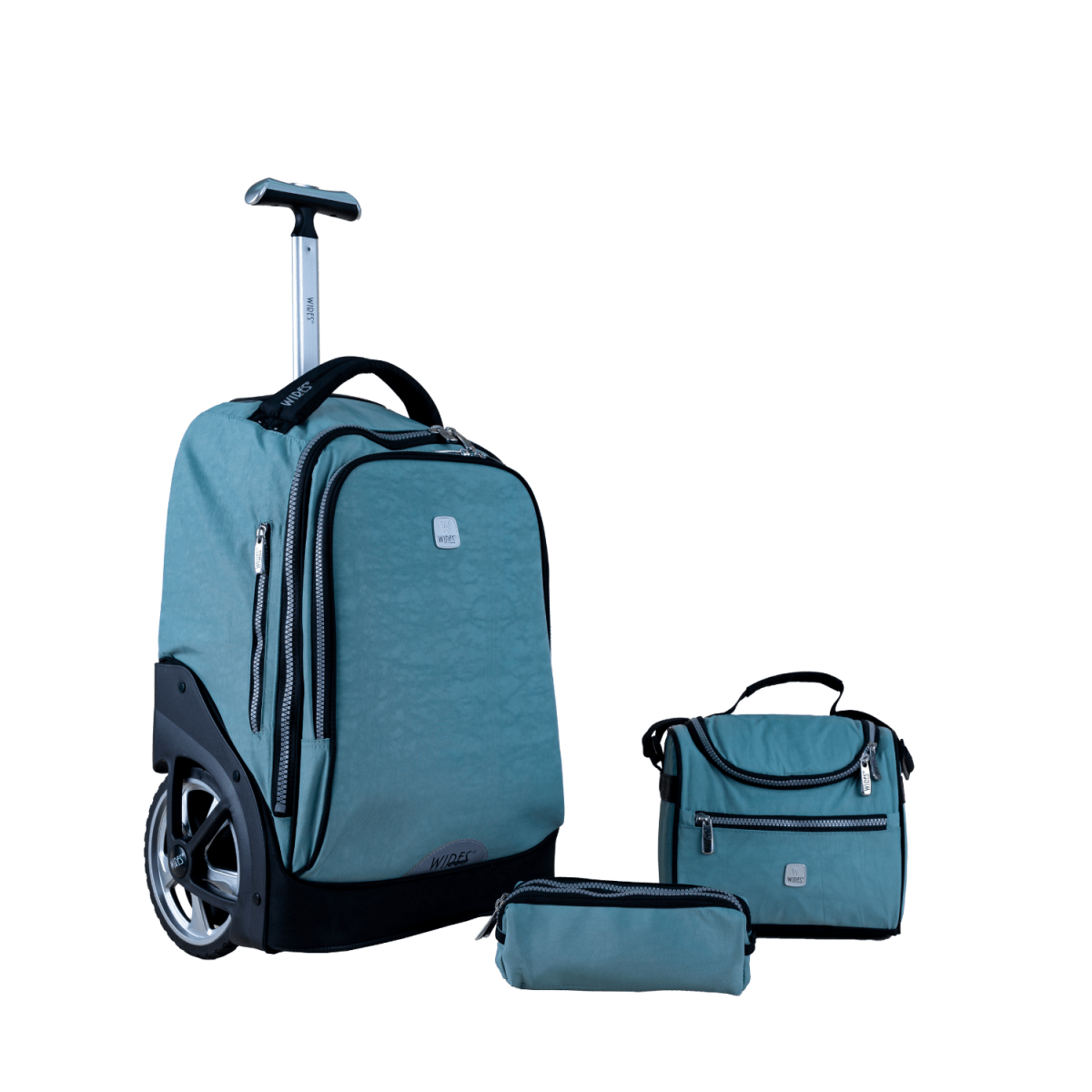 Teal Big Wheel School Bag Trolley Set of 3 (Lunch Bag & Pencil Case) - MOON - Back 2 School - Wires