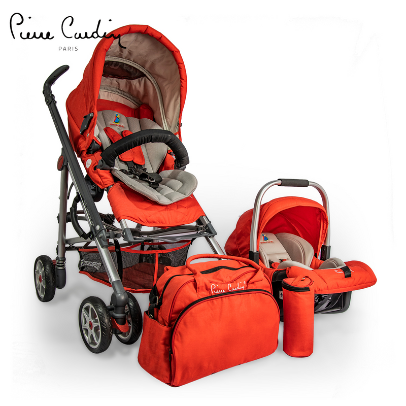 Pierre Cardin Baby Stroller + Car Seat + Diaper Bag + Bottle Holder Sets Grey