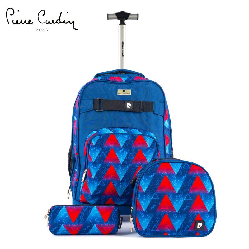 Pierre Cardin Backpack Trolley with Lunch Bag + Pencil Case black with blue-yellow-red round shape - MOON - Back 2 School - Pierre Cardin - Pierre Cardin Backpack Trolley with Lunch Bag + Pencil Case black with blue-yellow-red round shape - Blue - Pierre cardin - 7