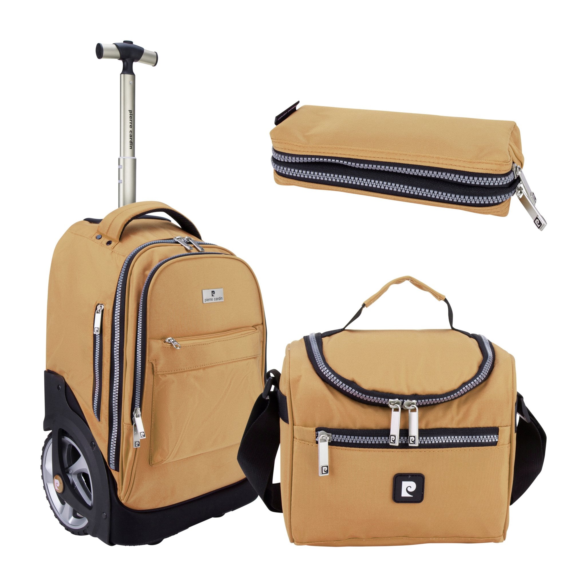 Pierre Cardin Big Wheel School Trolley Set of 3 Golden Brown - MOON - Back 2 School - Pierre Cardin - Pierre Cardin Big Wheel School Trolley Set of 3 Golden Brown - Pierre cardin - 1