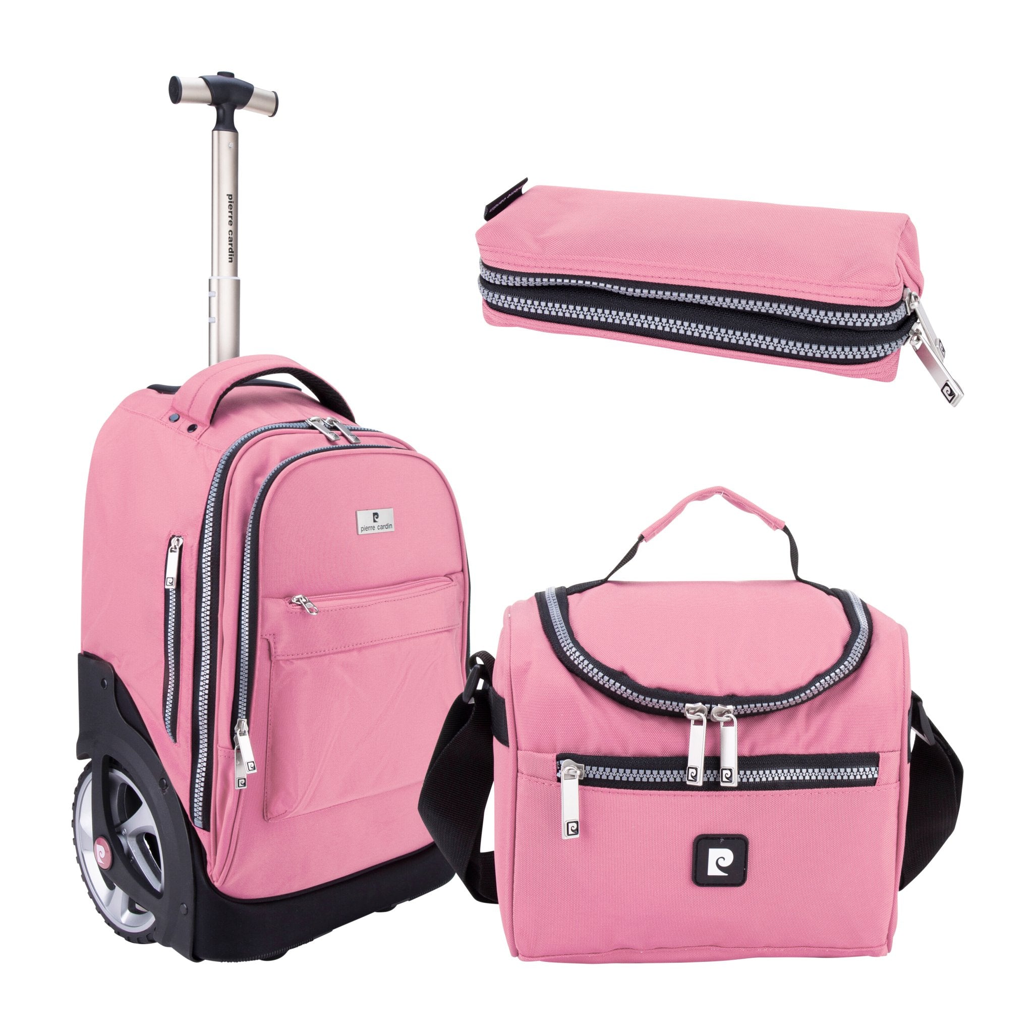 Pierre Cardin Big Wheel School Trolley Set of 3 Pink - MOON - Back 2 School - Pierre Cardin - Pierre Cardin Big Wheel School Trolley Set of 3 Pink - Pink - Pierre Cardin - 1