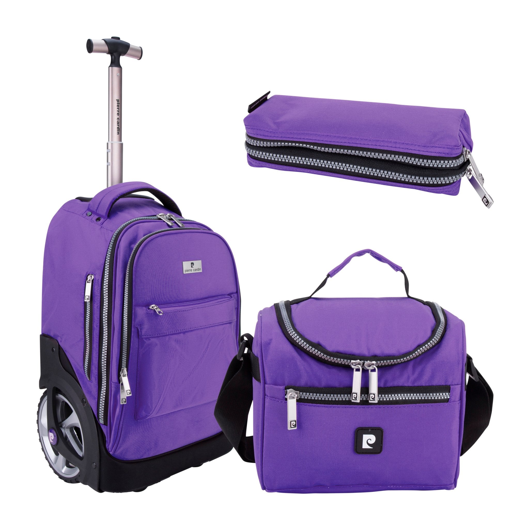 Pierre Cardin Big Wheel School Trolley Set of 3 Purple - MOON - Back 2 School - Pierre Cardin - Pierre Cardin Big Wheel School Trolley Set of 3 Purple - Pierre cardin - 1