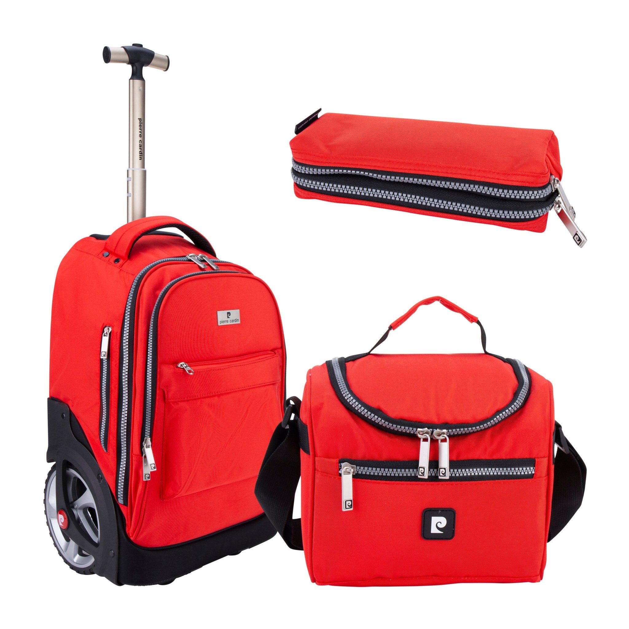 Pierre Cardin Big Wheel School Trolley Set of 3 Red - MOON - Back 2 School - Pierre Cardin - Pierre Cardin Big Wheel School Trolley Set of 3 Red - Red - Pierre Cardin - 1