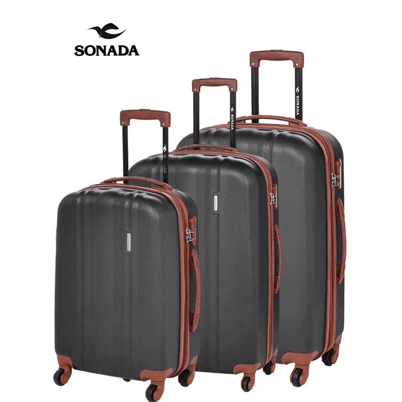 Sonada ABS Expandable Trolley Set of 3 Black - MOON - Luggage & Travel Accessories - Sonada - Sonada ABS Expandable Trolley Set of 3 Black - Luggage - 1