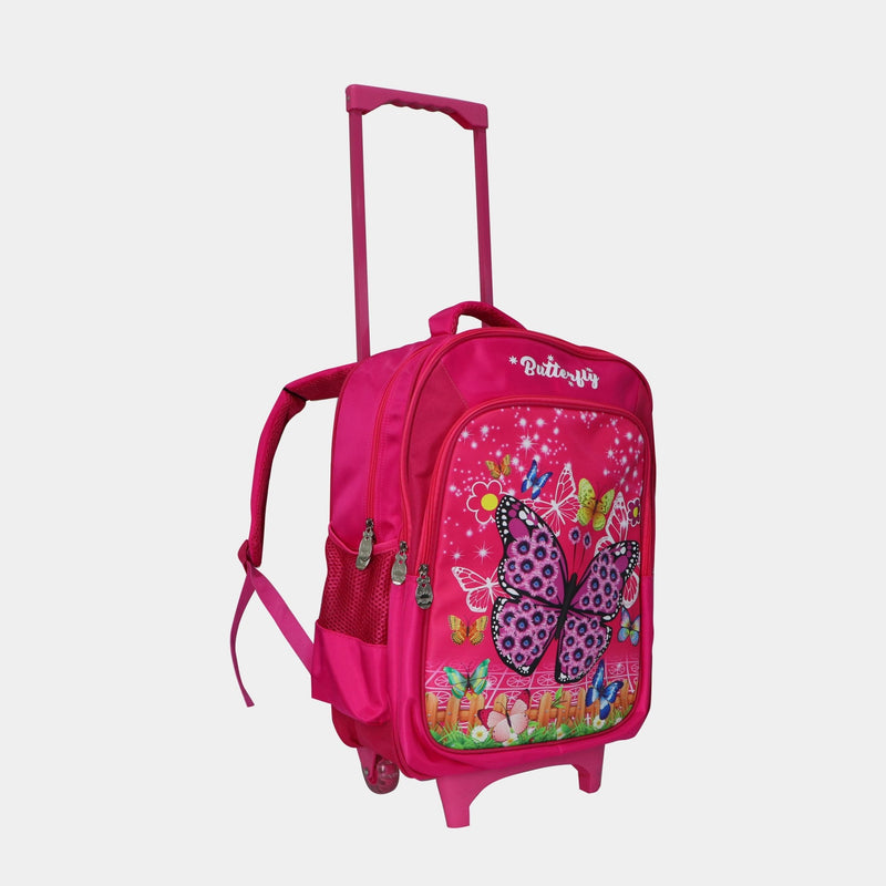 Wheeled School Bags Set of 3-Pink Berry Butterfly - MOON - Back 2 School - Bravo - Wheeled School Bags Set of 3-Pink Berry Butterfly - Trolley Backpack - 2