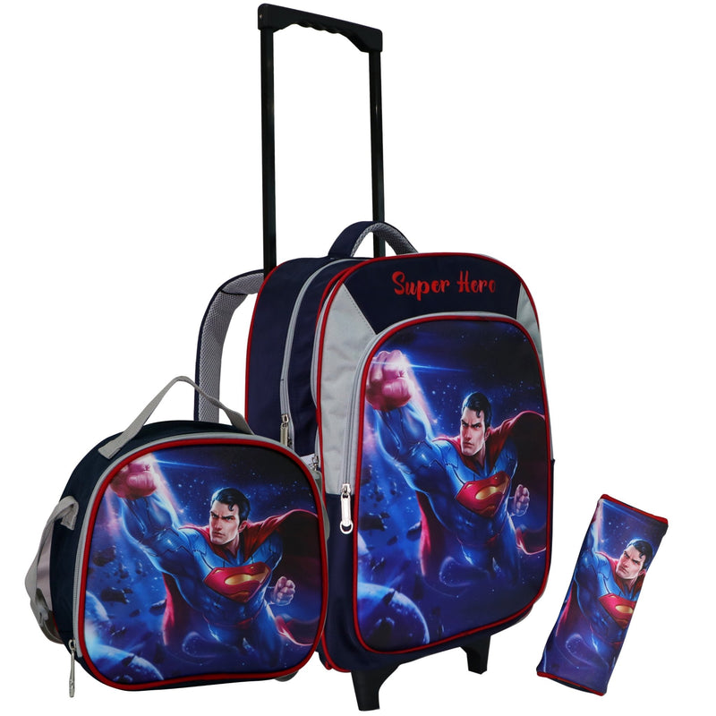 Wheeled School Bags Set of 3-Superman - MOON - Back 2 School - Bravo - Wheeled School Bags Set of 3-Superman - 18T - Trolley Backpack - 8