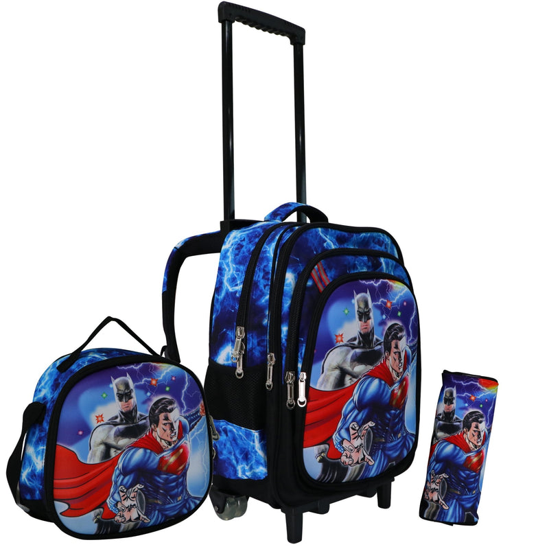 Wheeled School Bags Set of 3-Superman & Batman - MOON - Back 2 School - Bravo - Wheeled School Bags Set of 3-Superman & Batman - Trolley Backpack - 1