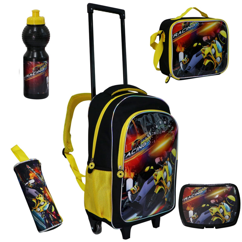 Wheeled School Bags Set of 5-Motto Racing - MOON - Back 2 School - Bravo - Wheeled School Bags Set of 5-Motto Racing - Trolley Backpack - 1
