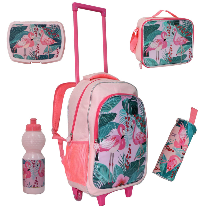 Wheeled School Bags Set of 5-Pink Flamingo - MOON - Back 2 School - Bravo - Wheeled School Bags Set of 5-Pink Flamingo - Trolley Backpack - 1