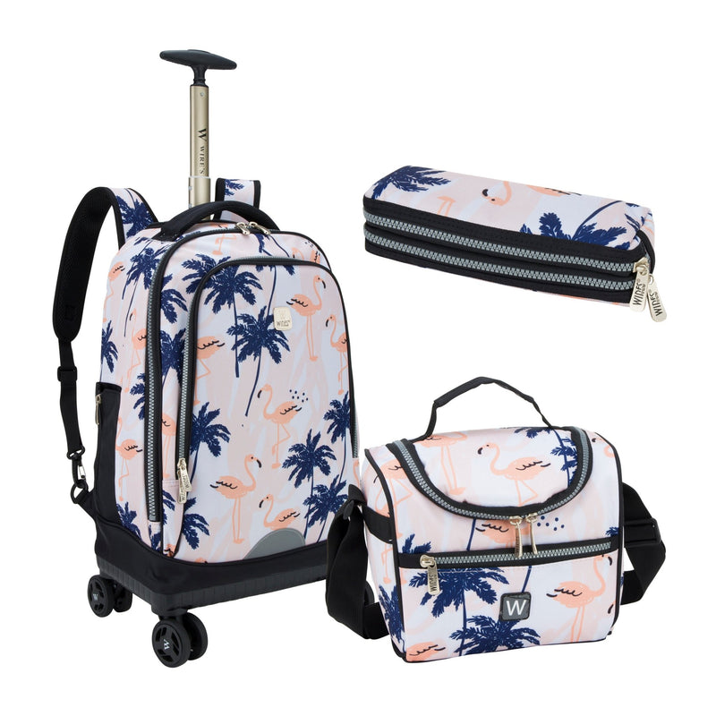 Wires 4 Wheel School Backpack Trolley Set of 3 Flamingo - MOON - Back 2 School - Wires - Wires 4 Wheel School Backpack Trolley Set of 3 Flamingo - Trolley Backpack - 1