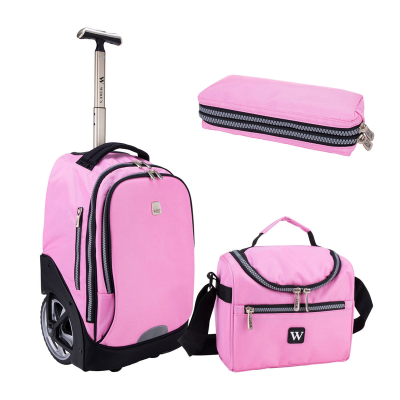 Wires Big Wheel School Bags Trolly Set of 3pcs Blue - MOON - Back 2 School - Wires - Wires Big Wheel School Bags Trolly Set of 3pcs Blue - Pink - Trolley Backpack - 6