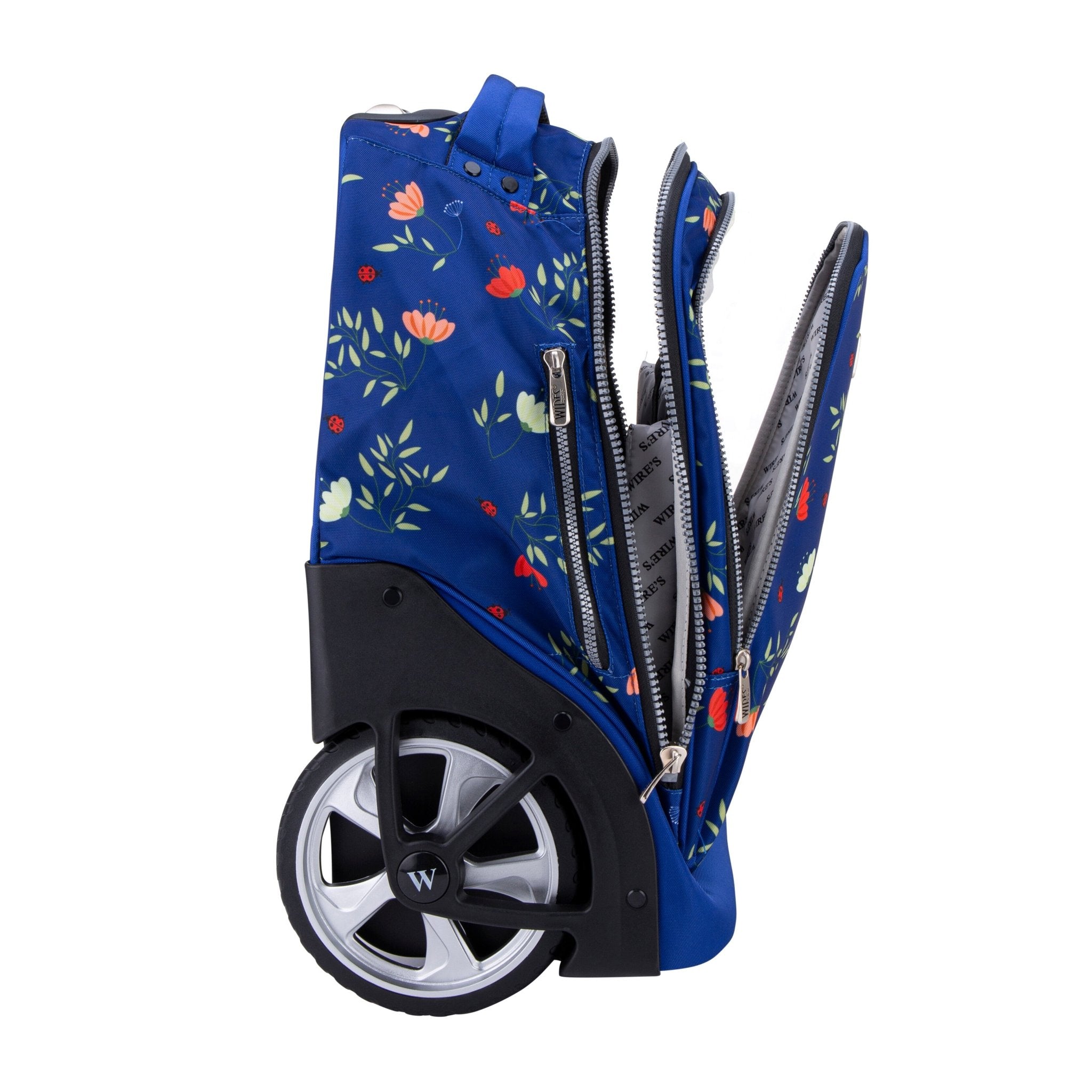 Wires Big Wheel School Bags Trolly Set of 3pcs Blue Flower Design - MOON - Back 2 School - Wires - Wires Big Wheel School Bags Trolly Set of 3pcs Blue Flower Design - Trolley Backpack - 3