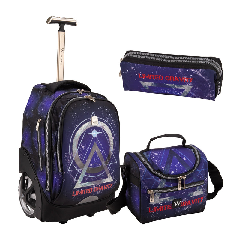 Wires Big Wheel School Bags Trolly Set of 3pcs Limited Triangle - MOON - Back 2 School - Wires - Wires Big Wheel School Bags Trolly Set of 3pcs Limited Triangle - Trolley Backpack - 1