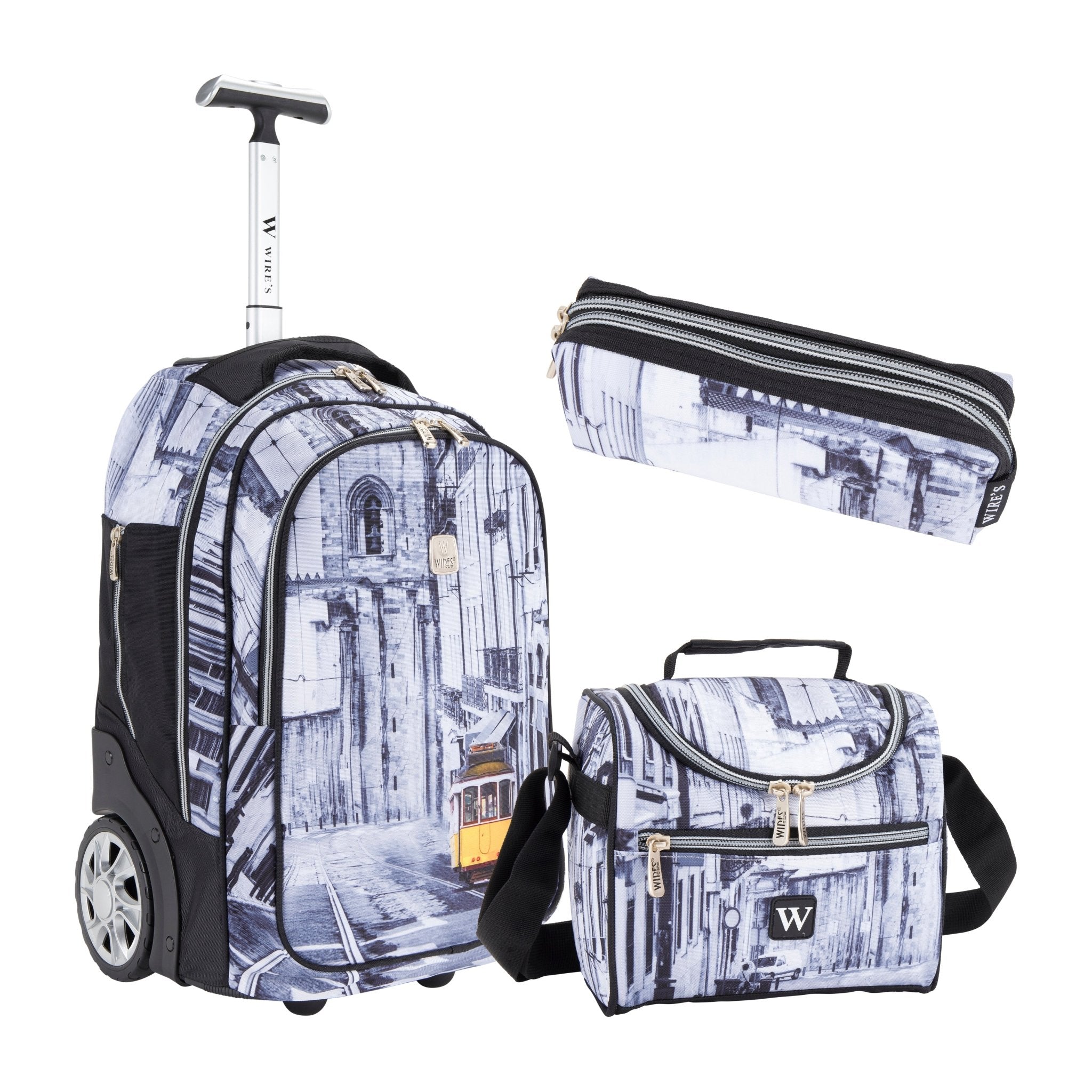 Wires Mini Wheel School Bags Trolly Set of 3pcs Atiq Design - MOON - Back 2 School - Wires - Wires Mini Wheel School Bags Trolly Set of 3pcs Atiq Design - Trolley Backpack - 1