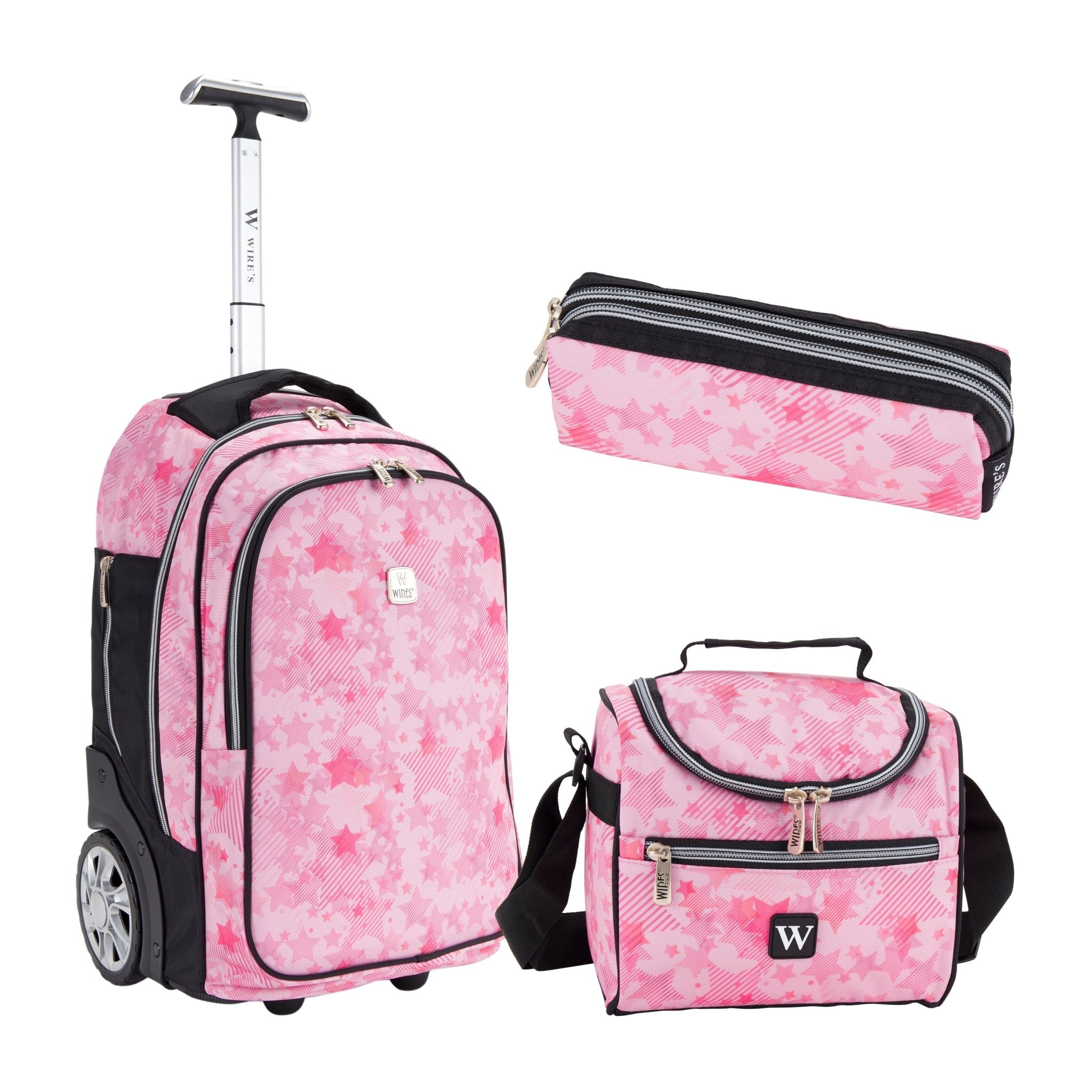 Wires Mini Wheel School Bags Trolly Set of 3pcs Star Pink - MOON - Back 2 School - Wires - Wires Mini Wheel School Bags Trolly Set of 3pcs Star Pink - Trolley Backpack - 1